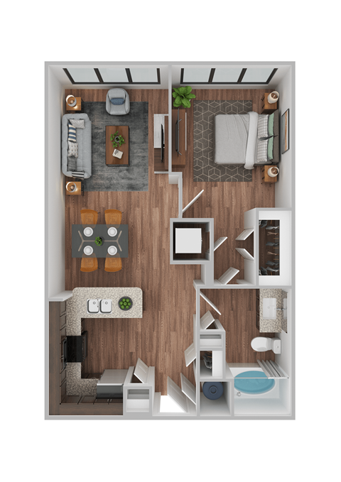 Floor plan for 1 bed, 1 bath, 675 sqft